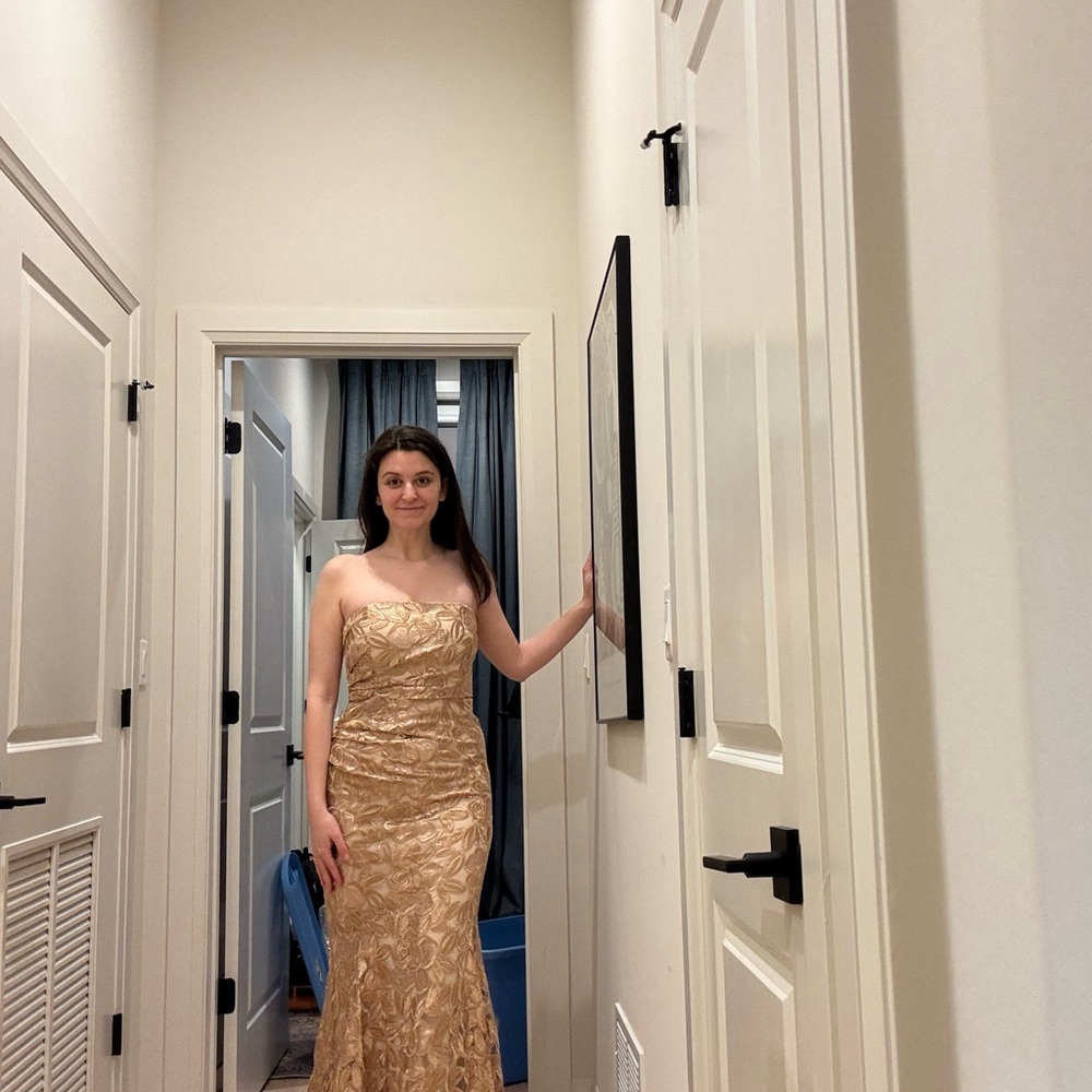 Badgley Mischka GOLD Sequins and Lace Dress